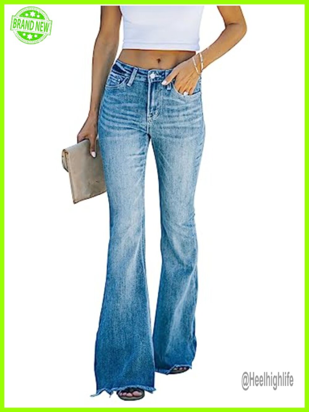 Women's High Waisted Flare Bell Bottom Jeans Stretchy Wide Leg Denim Pants